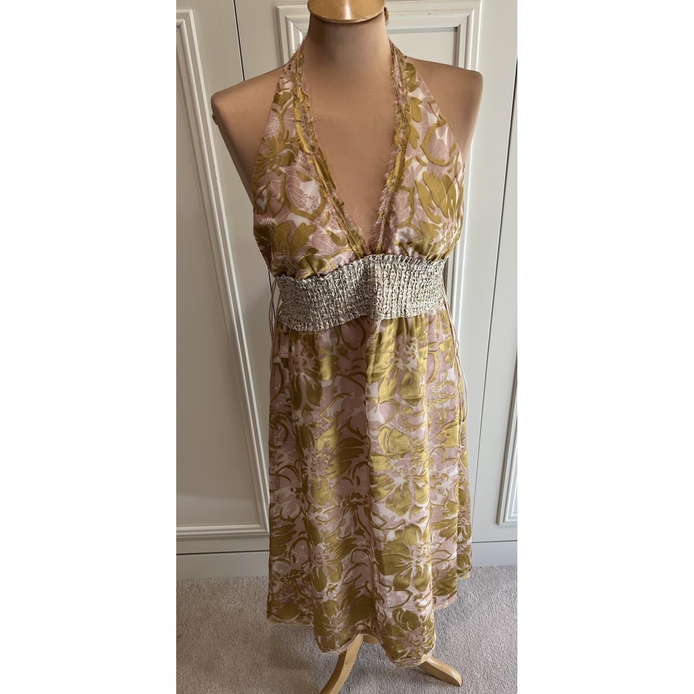 Poleci Silk Blend Halter Babydoll Dress Whimsical Fairy Y2K Empire Waist
